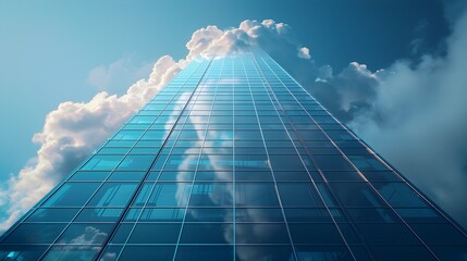 Poster - Soaring Corporate Skyscraper with Cloud Computing Icon Symbolizing Innovative Business Solutions and Digital Transformation