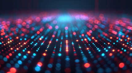 Poster - Abstract digital landscape with glowing red and blue lights creating a futuristic data flow and technology concept.