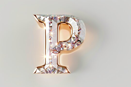 The letter P is made of blue gems and is shiny