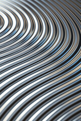 Poster - Abstract closeup of metallic curved lines creating a wavy pattern with reflections of light and shadow, showcasing modern industrial design.