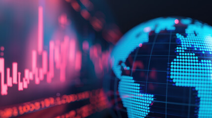 Poster - Abstract financial background with glowing charts and a digital globe, illustrating the global economy, market trends, and data analysis.