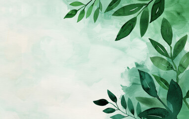 Wall Mural - Abstract watercolor green leaf background with soft, subtle textures and foliage creating a serene, natural look, ideal for designs and projects.