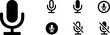 © hrh - Microphone muted and unmuted icon set. Classic mic shape. Vector design. Mute and unmute audio mic flat vector icons for video apps and websites UI. Siri, Alexa voice assistant