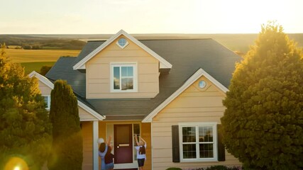 Poster - Suburban Home Bathed in Golden Sunset Light Generative AI