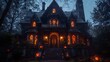 © MrBeer - A creepy haunted house with glowing windows and eerie decorations