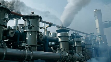 Poster - Industrial Plant Close-Up With Smoke Generative AI