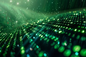 Green dark binary code data streaming background created with Generative AI