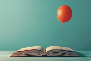 Aufkleber - A balloon is floating above an open book