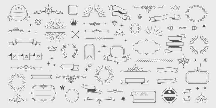 Vintage decorative ornament design elements in doodle style hand drawn vector illustration