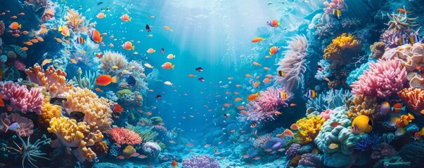 Wall Mural - A serene underwater world with vibrant coral reefs and colorful fish.