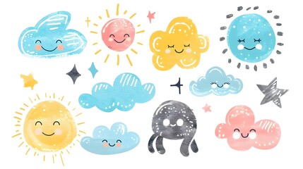 colorful smiling weather symbols