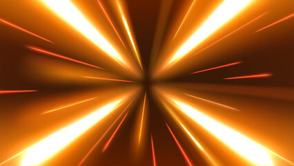 Wall Mural - Abstract Gold Tunnel Speed Light Starburst Background Dynamic Technology Concept, Vector Illustration