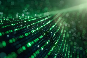 Green dark binary code data streaming background created with Generative AI