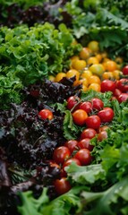 Canvas Print - Freshly-harvested organic lettuce and tomatoes. AI.