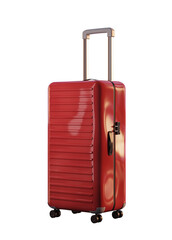 Aufkleber - Red hard shell suitcase with an extended handle, isolated on white background, representing travel concept. 3D Rendering