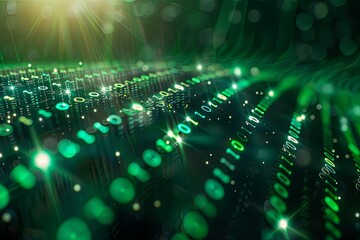Green dark binary code data streaming background created with Generative AI