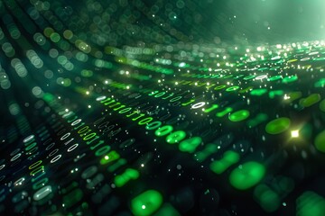 Green dark binary code data streaming background created with Generative AI