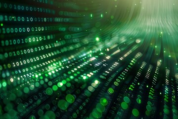 Green dark binary code data streaming background created with Generative AI