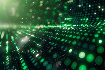 Green dark binary code data streaming background created with Generative AI