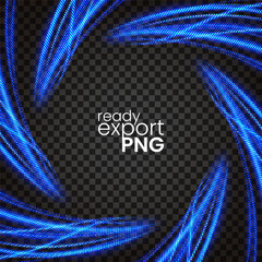 Wall Mural - Halftone Blue Twirl Light Circle Effect Frame on Dark Background, PNG Ready, Vector Illustration