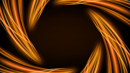 Wall Mural - Gold Twirl Light Circle Effect Frame on Dark Background, Vector Illustration