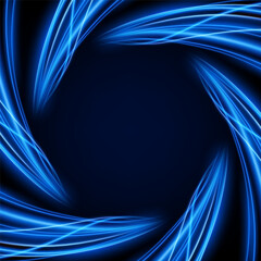 Wall Mural - Blue Twirl Light Circle Effect Frame on Dark Background, Vector Illustration