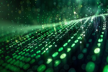 Green dark binary code data streaming background created with Generative AI