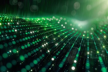 Green dark binary code data streaming background created with Generative AI