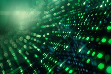Green dark binary code data streaming background created with Generative AI