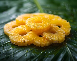 Sticker - Sliced Pineapple Rings on Tropical Leaf with Texture and Juiciness