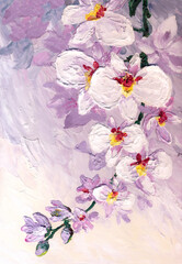 Sticker - Orchid flowers. Oil painting picture