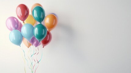 Wall Mural - A bunch of colorful balloons floating against a plain white background, ideal for celebrations or greeting card designs.