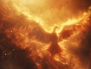 Wall Mural - phoenix rising from fiery aura symbolizing rebirth and transformation