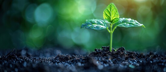 Canvas Print - New Life: A Single Sprout Breaks Through The Soil