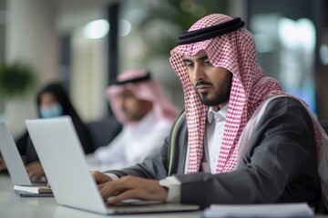 Poster - Arab Man Working on a Laptop in an Office