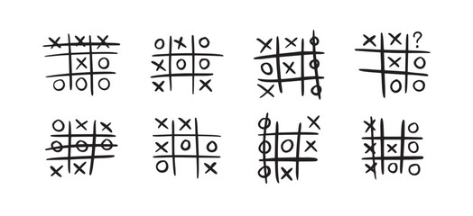 Sticker - Hand drawn tic tac toe game, doodle X-O children game. Noughts and win. Play tictactoe draw.