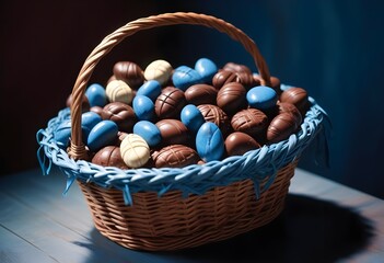 chocolate easter eggs in a basket