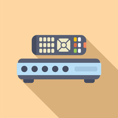 Poster - Illustration of a television set top box receiver with remote control for watching tv programs at home