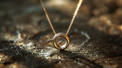 Canvas Print - Elegant Gold Ring Pendant Necklace on a Textured Surface