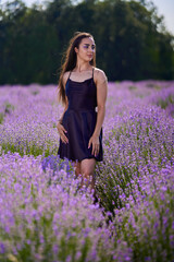 Wall Mural - Beautiful young latin woman in lavender field