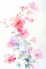 Sticker - A watercolor painting, flowers on white background, watercolor painting, ink painting, a mix of wet and wet, bright colors, flat illustrations, bold line works, soft pink, watercolor painting, 