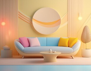 Wall Mural - 3d render of interior design with pastel color. Minimalistic room.