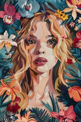 Wall Mural - applique for a T-shirt. abstract portrait of a girl with long blond hair, big eyes, luscious lips.