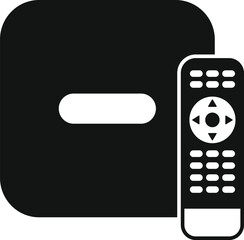 Poster - Simple black icon of a tv streaming device with remote control, isolated on a white background