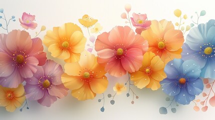 Sticker - Colorful flowers, Ink style, White background, A lighter color, not so strong, Just flowers, nothing else, 