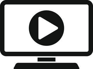 Sticker - Black and white icon of a video player interface on a computer screen, symbolizing digital content and streaming