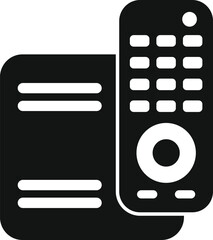 Poster - Black glyph icon of a remote control with buttons is displayed next to a device, symbolizing remote operation
