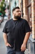 © Nica - Plus size stylish man wearing a Tee tshirt for product mockup,