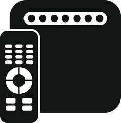 Poster - Black silhouette of a remote control with buttons controlling a modern smart tv device