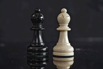 White pawn chess face off with black pawn chess black background - generative ai